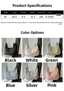 Detailed size specifications and multi-color options for stylish pleated tote bags