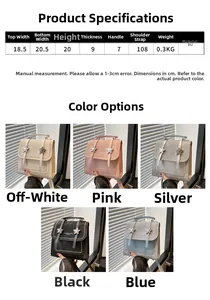 Size guide for PU leather backpack showing dimensions and five available color variants