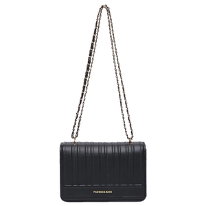 Classic black quilted chain shoulder bag with elegant gold hardware for minimalist women