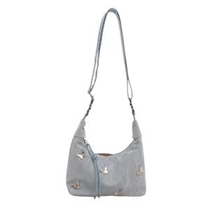 Sac à épaule gris bleu de grande capacité avec papillons dorés et sangle ajustable