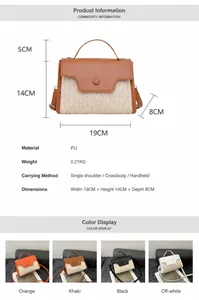 Dimensions détaillées et quatre coloris disponibles pour ce petit sac à bandoulière tissé