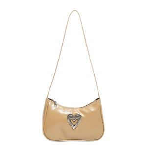 Fashionable patent leather underarm bag with sparkling heart rhinestone decoration