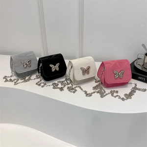 Minimalist square crossbody bags with marble texture PU leather and silver butterfly buckles