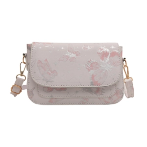Chic butterfly print small crossbody bag in pink PU leather for women's 2025 summer fashion