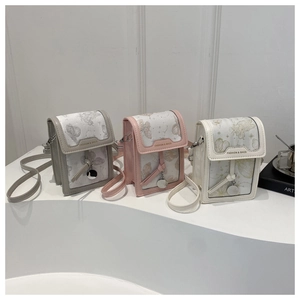 Vertical crossbody phone bags with butterfly print and round metal charms in three colors