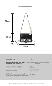 Detailed dimensions of the black and white checkered crossbody bag with chain strap