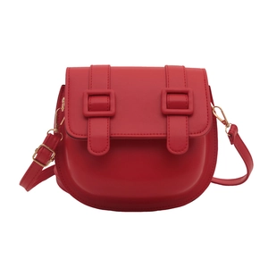 Classic red PU leather saddle bag for women with adjustable strap and gold metal hardware