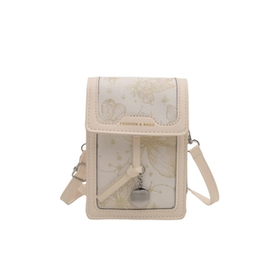 Elegante borsa a tracolla crema per cellulare con ricamo a farfalla e ciondolo argento