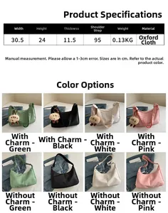 Detailed size specifications and color options for the Oxford fabric shoulder bag