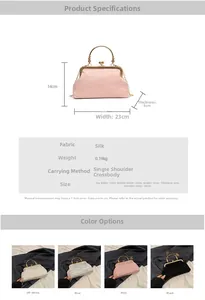 Detailed spec sheet of embroidered silk evening bag with beaded handle and chain