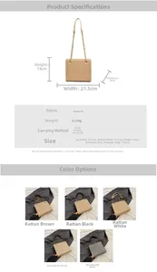 Detailed view of the straw and PU stitching bag with dimensions and specifications