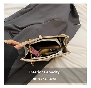 Top view showing the internal capacity for phone, wallet, and lipstick in the woven bag