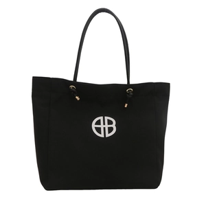 Large black canvas tote bag with white BB logo for women, perfect for casual commuting