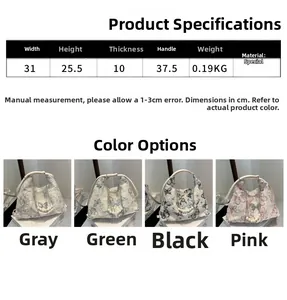 Detailed dimension chart for lace butterfly canvas tote with color options and size info