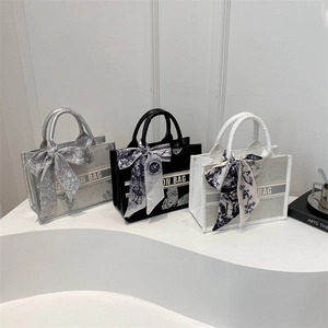 Chic high-capacity tote bags with floral embroidery and silk scarves in three colors
