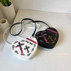 Sacs à bandoulière créatifs en cuir PU en forme de cœur avec croix gothique et flammes