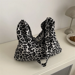 Leopard Print Tote Bag For Women Large Capacity Canvas Knitted Shoulder Hobo Bag Casual Fashion Versatile Handbag
