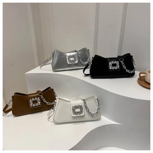 Fashion baguette shoulder bag with diamond buckle and chain strap in four colors