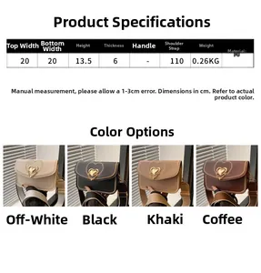 Detailed size specifications and material chart for heart embroidered PU leather handbag