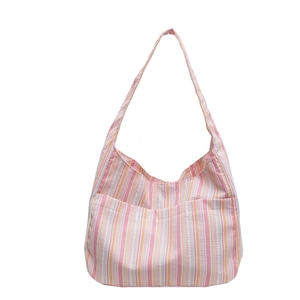 Colorful vertical stripe tote bag with large capacity and dual front pockets