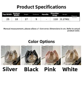 Size chart and dimensions for the Chinese style embroidered bucket bag with pearl details