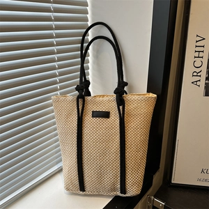 Summer Straw Woven Tote Bag Large Capacity Beach Handbag Hollow Out Holiday Casual Shoulder Bag With Rope Handle For Women