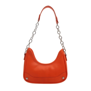 Bright orange hobo shoulder bag with silver chain strap and minimalist leather design