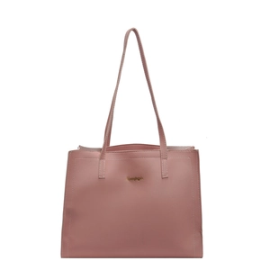 Minimalist dusty rose tote bag with golden logo and contrast stitching details