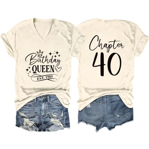 Detailed front and back view of Birthday Queen T-shirt and distressed denim shorts set
