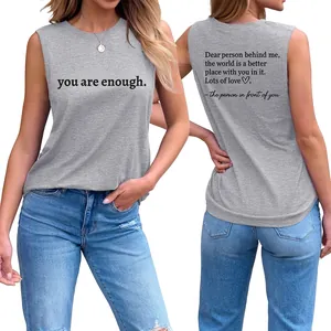 Débardeur Femme Col Rond Sans Manches Mélange De Coton You Are Enough Slogan Été Décontracté T-Shirt Muscle Inspirant