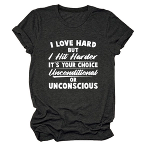 T-shirt gris anthracite à col rond avec imprimé graphique blanc I LOVE HARD BUT I HIT