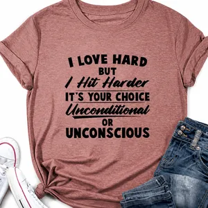 T-Shirt Femme Imprimé Slogan Mélange De Coton Décontracté Manches Courtes Col Rond Tee Graphique Hauts D'été