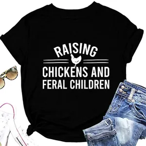 Women Cotton Blend T-Shirt Round Neck Short Sleeve Raising Chickens And Feral Children Graphic Print Casual Top