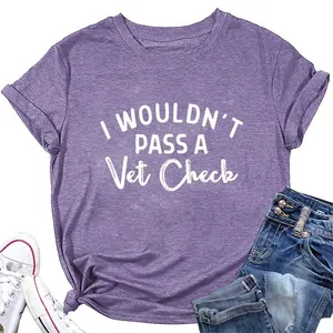 Women T-Shirt Cotton Blend Crew Neck Short Sleeve Casual Funny Letter Print Slogan Loose Summer Top Everyday Wear