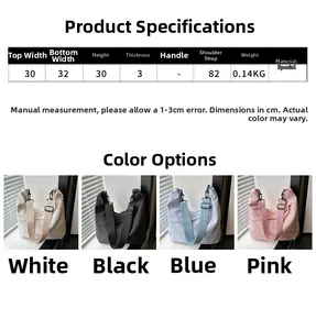 Detailed size guide and specifications for the large capacity casual tote bag in four colors