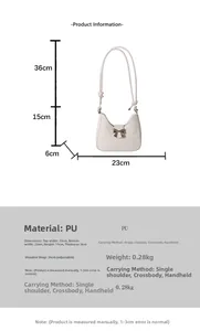 Detailed size specifications for the PU leather bow hobo bag with braided texture