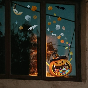 Autocollants de fenêtre Halloween avec fantômes et citrouilles pour décoration murale