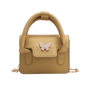 Golden mini square handbag with white butterfly hardware and chain strap for women