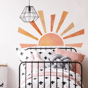 Boho sun wall decal with warm orange gradient for nursery and children's room decoration