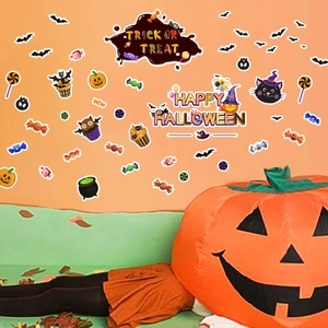 Creative Halloween wall stickers set with pumpkin bat and cat motifs for party decor