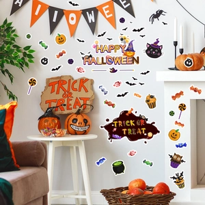Halloween wall stickers set with pumpkin bat ghost designs and Happy Halloween lettering