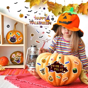 Halloween wall stickers set with pumpkin bat and cat patterns for festive party decor