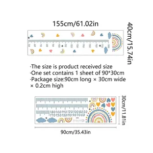 Guida misure adesivo murale arcobaleno bimbi con dimensioni 155x40cm e scala graduata 180cm