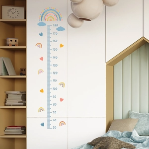 Adesivo da parete metro arcobaleno 50-180cm con nuvole e cuori per camera dei bambini