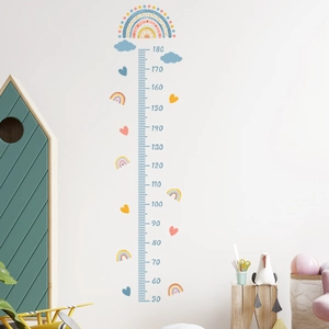 Adesivo murale arcobaleno per altezza bambini con nuvole e cuori decorazione camera