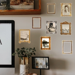 Vintage photo frame wall stickers set of 8 with European relief design for home decor
