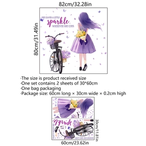 Self-adhesive butterfly bicycle girl wall stickers set for living room home decoration