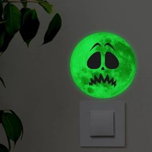 Luminous Halloween wall sticker featuring a glowing moon and spooky pumpkin face decoration