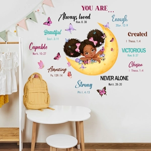 Stickers muraux fille de lune inspirants avec versets bibliques pour chambre d'enfant