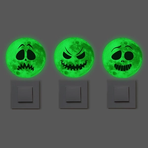 Halloween Luminous Wall Stickers Glow In The Dark PVC Moon Ghost Face Decals For Bedroom Living Room Party Decoration